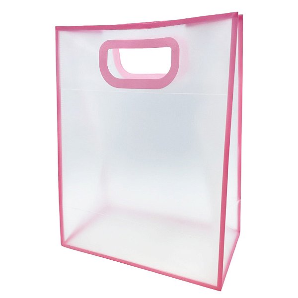 Sacola Transparente PVC com Alça - Rosa - 40x30x12cm - 1 unidade - Rizzo