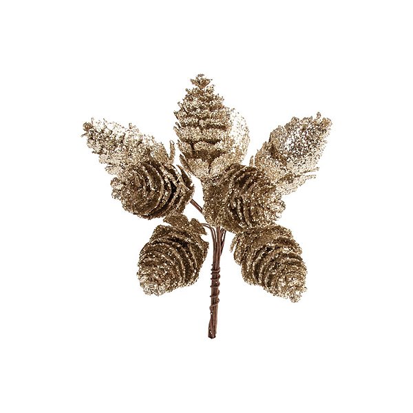 Pick Decorativo - Mini Pinhas com Glitter Prata e Dourado - 11cm - 1 unidade - Cromus - Rizzo