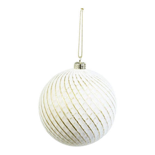 Bola de Natal - Creme com Listras Douradas - 10cm - 4 unidades - Cromus - Rizzo