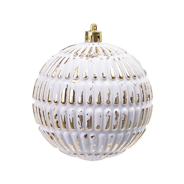 Bola de Natal - Decorada Branco com Dourado - 8cm - 6 unidades - Cromus - Rizzo
