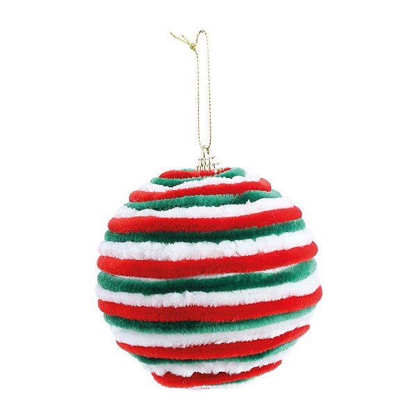 Bola de Natal - Chenile Listrada Verde, Branca e Vermelha - 10cm - 4 unidades - Cromus - Rizzo