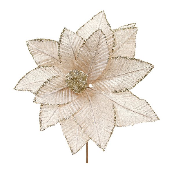 Poinsétia Decorativa - Nude com Glitter Champagne- 25cm - 1 unidade - Cromus - Rizzo