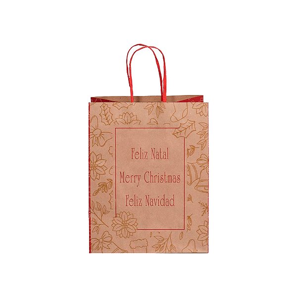 Sacola de Papel - 17,5x8,5x21,5cm - Feliz Navidad - Ref.7342 - 10 unidades - WMA - Rizzo