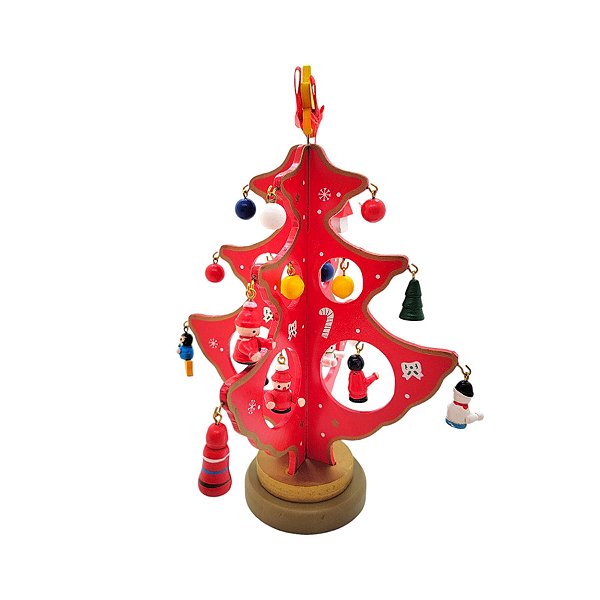 Enfeite de Madeira Árvore de Natal Vermelha - 17,5cm - 1 unidade - Rizzo