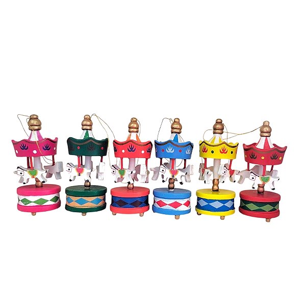 Enfeite de Madeira Mini Carrossel para Pendurar - 8cm - 6 unidades - Rizzo - Rizzo
