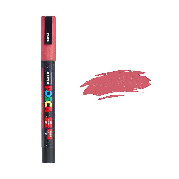 Caneta Posca PC-3ML 0.9-1.3mm - Vermelho Com Glitter  - 1 unidade - Posca - Rizzo