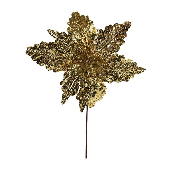 Poinsétia Decorativa - Glitter Ouro - 35cm - 1 unidade - Cromus - Rizzo