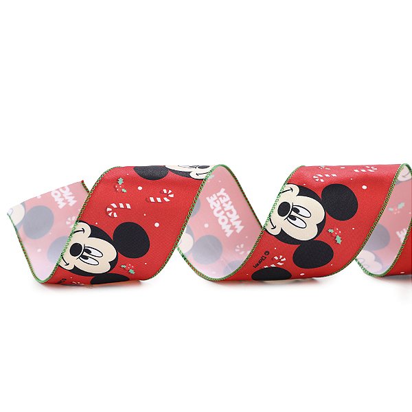 Fita Decorativa Aramada de Natal - Mickey - 6,3cm x 9,14m - 1 unidade - Cromus - Rizzo