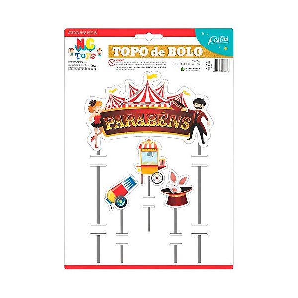 Topo de Bolo - Parabéns Circo - 4 unidades - Rizzo