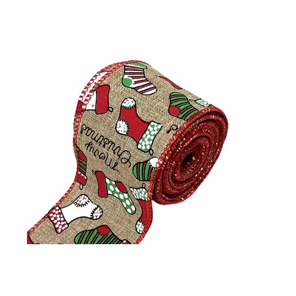 Fita Aramada Decorativa De Natal - Merry Christmas - 6,3cmx9,14m - 1 unidade - Cromus - Rizzo