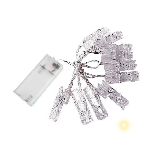 Cordão De Led Luz Amarela Com Fio Incolor - Pregador 10 Leds - 2m - 1 unidade - Rizzo - Rizzo