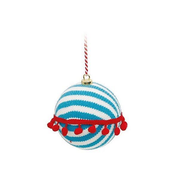 Bolas De Natal Listrada/Gomos - Azul Branca e Vermelha - 10cm - 4 unidades - Cromus - Rizzo
