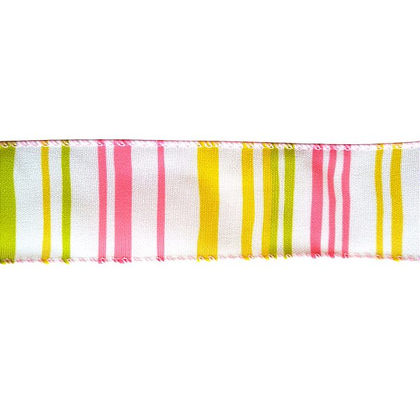 Fita Decorativa Listrada Rosa, Verde e Amarelo - 3,8cm x 9,14m - 1 unidade - Cromus - Rizzo