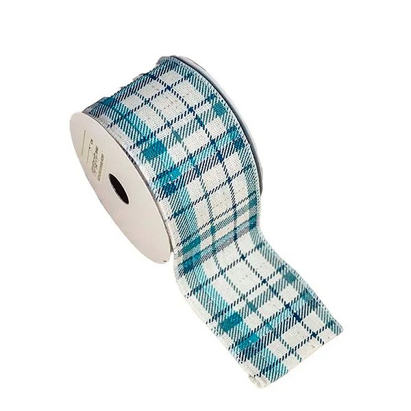 Fita Decorativa Aramada Xadrez Azulado - 6,3cm x 9,14m - 1 unidade - Cromus - Rizzo