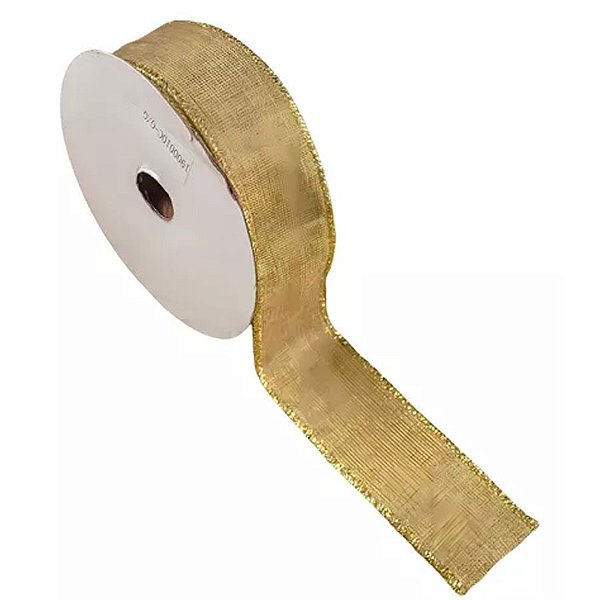 Fita Decorativa Aramada Dourada - 6,3cm x 91,4m - 1 unidade - Cromus - Rizzo