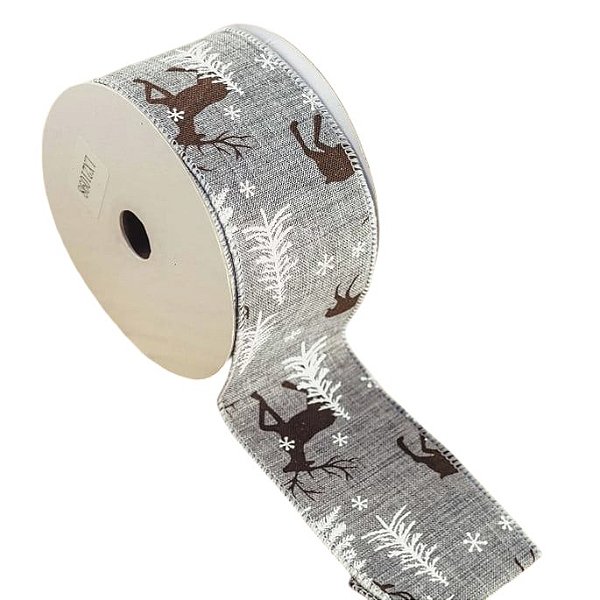 Fita Decorativa Aramada Floresta Cinza - 6,3cm x 91,4m - 1 unidade - Cromus - Rizzo