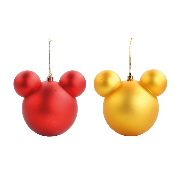 Kit Bolas de Natal Mickey Vermelha e Amarela - 10cm - 2 unidades - Disney Original - Rizzo