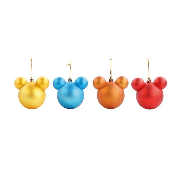 Kit Bolas de Natal Mickey Laranja, Amarelo, Vermelho e Azul - 8cm - 4 unidades - Disney Original - Rizzo
