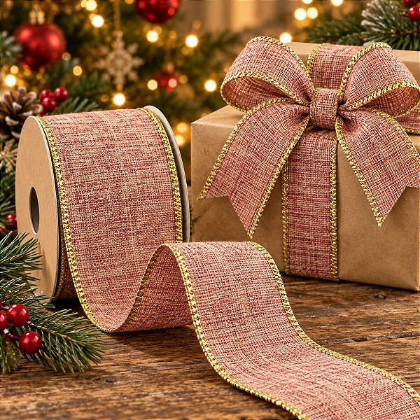 Fita Aramada Decorativa - Rosa Gold e Dourado - 6,3cmx91,4m - 1 unidade - Cromus - Rizzo