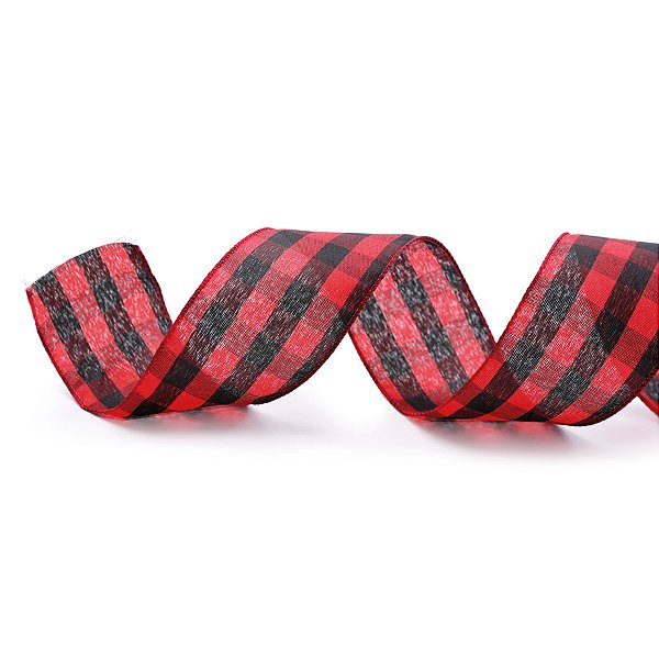 Fita Decorativa Aramada - Xadrez Preta e Vermelha - 6,3cm x 9,14m - 1 unidade - Cromus - Rizzo