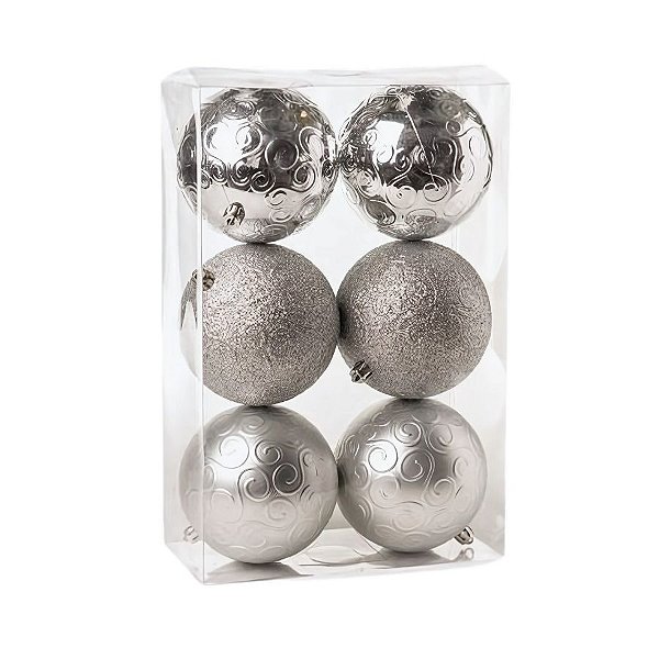 Bola de Natal - Prata - 8cm - 6 unidades - Cromus - Rizzo