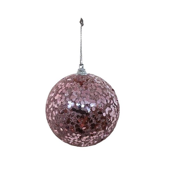 Bola de Natal - Paetê Rose - 8 cm - 6 unidades - Cromus - Rizzo