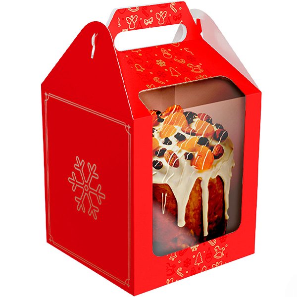 Caixa Panetone Maleta com Visor - Natal Clássico - 15x15x16cm - Ref 5140 - 5 unidades - Ideia Embalagens - Rizzo