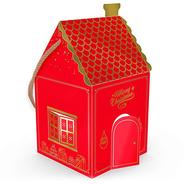 Caixa Panetone Casa - Natal Clássico - 14x14x24cm - Ref 5160 - 5 unidades - Ideia Embalagens - Rizzo