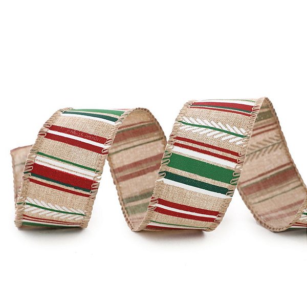 Fita Decorativa Aramada - Vermelho, Verde e Branco - 3,8cm x 9,14m - 1 unidade - Cromus - Rizzo
