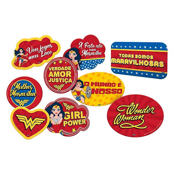 Kit Plaquinhas Divertidas - Mulher Maravilha - 9 unidades - FestColor - Rizzo