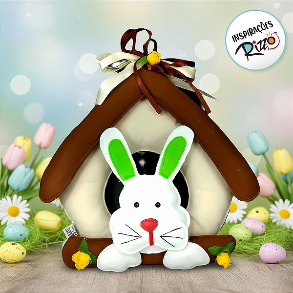 Enfeite de Porta Coelho Páscoa Casinha em Feltro - 1 unidade - Rizzo
