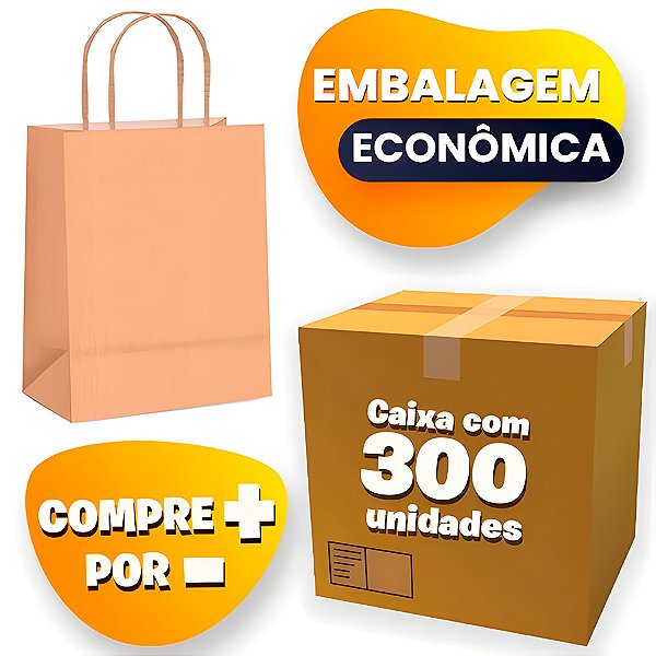 Sacola de Papel GG 39x32x16cm - Kraft - Embalagem Econômica  - 300 unidades - Cromus - Rizzo