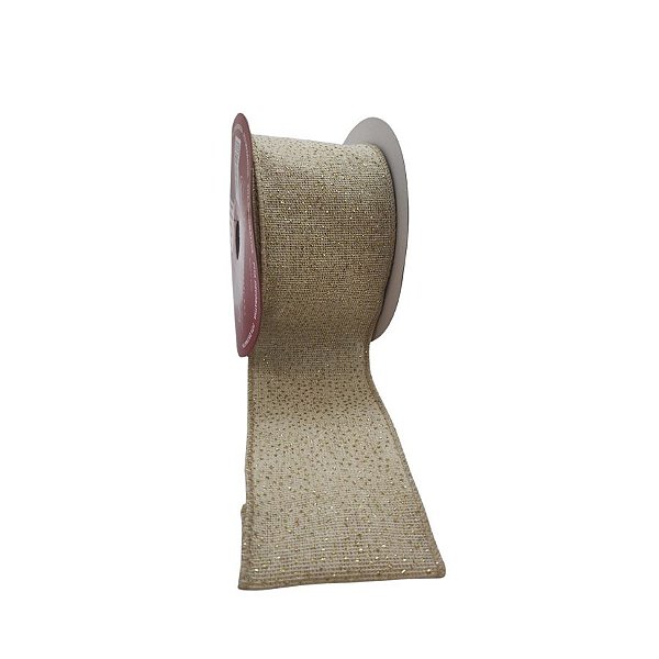 Fita Decorativa Aramada - Juta Com Dourado - 6,3cmx9,14m - 1 unidade - Rizzo