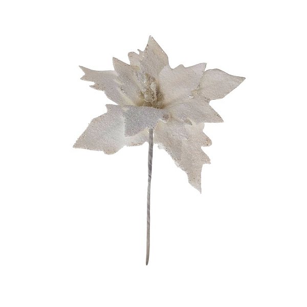 Poinsetia Decorativa De Natal - Branco - 28cm - 1 unidade - Rizzo