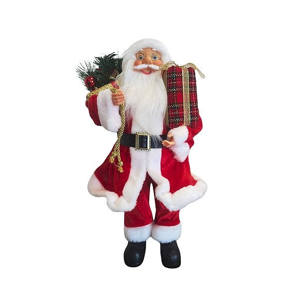 Papai Noel Decorativo - Vermelho Com Presente - 45cm - 1 unidade - Cromus - Rizzo