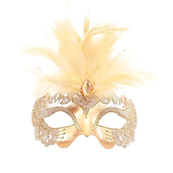 Máscara De Carnaval Com Plumas - Ouro - 1 unidade - Cromus - Rizzo