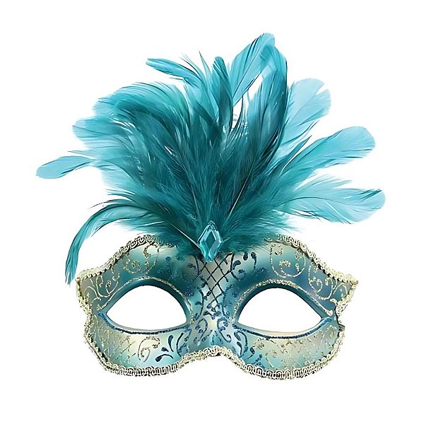 Máscara De Carnaval Com Plumas - Azul e Dourado - 1 unidade - Cromus - Rizzo