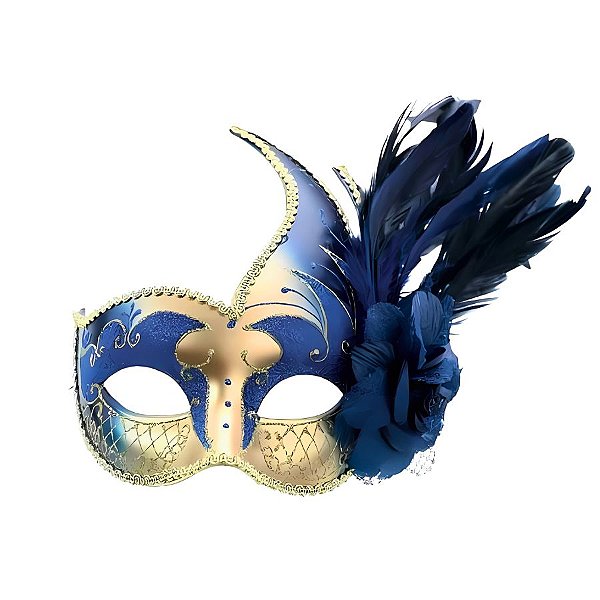 Máscara De Carnaval Florenca - Azul e Dourado - 1 unidade - Cromus - Rizzo