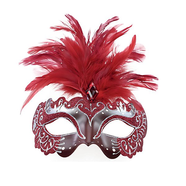 Máscara De Carnaval Com Plumas e Glitter - Vermelho - 1 unidade - Cromus - Rizzo