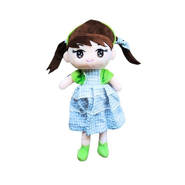 Boneca De Pelúcia Com Vestido Xadrez - Verde - 37cm - 1 unidade - Rizzo