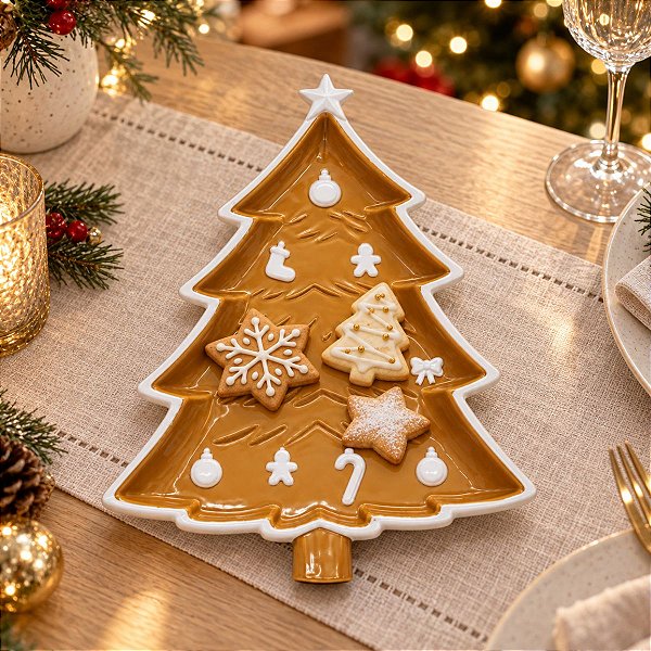 Bandeja Decorativa Premium - Biscoito Pinheiro Branco - 20x25cm - 1 unidade - Só Boleiras - Rizzo
