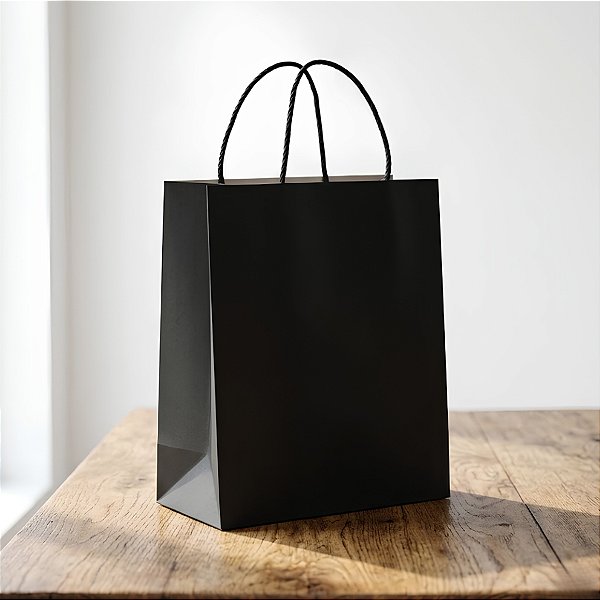Sacola de Papel P Preto -21,5x15x8cm - 10 unidades - Cromus - Rizzo Embalagens