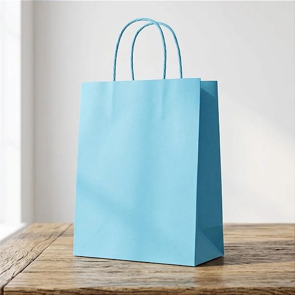 Sacola de Papel M Azul Claro - 26x19,5x9,5cm - 10 unidades - Cromus - Rizzo Embalagens