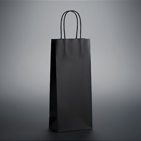 Sacola de Papel Garrafa 35x13x8cm - Preto - 10 unidades - Cromus - Rizzo Embalagens