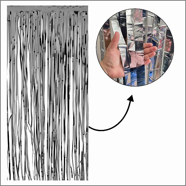 Cortina Decorativa Larga Metalizada Prata - 60cm x 2,35m  - 1 unidade - Rizzo