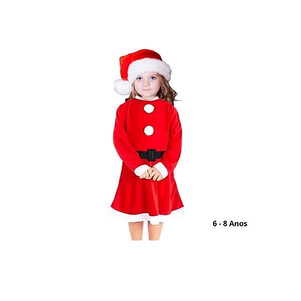 Fantasia Completa De Mamãe Noel De Natal Infantil - 6 a 8 Anos - 1 unidade - Rizzo