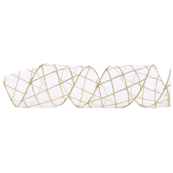 Fita Decorativa Aramada - Losango Ouro com Glitter - 6,3x914cm - 1 unidade - Cromus - Rizzo