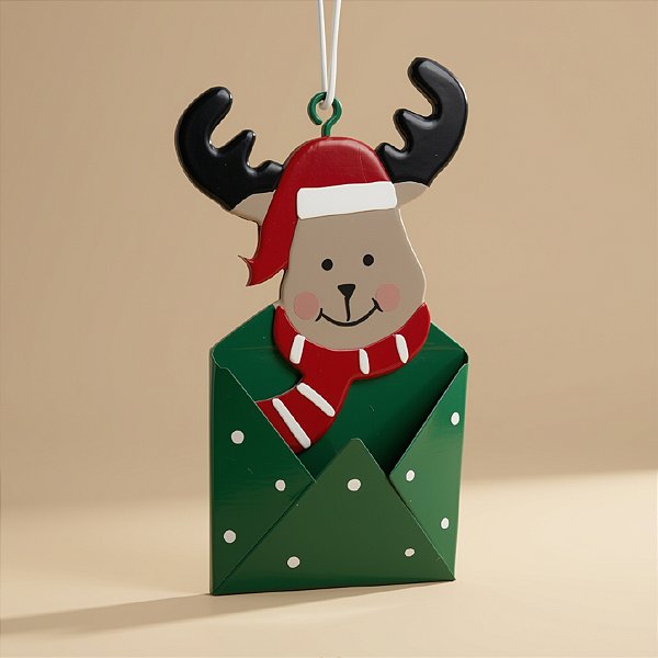 Enfeite para Pendurar Envelope - Rena de Natal - 11x6cm - 1 unidade - Cromus - Rizzo
