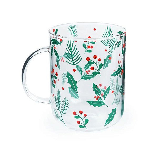 Caneca de Vidro - Azevinho - 470ml - 1 unidade - Cromus - Rizzo