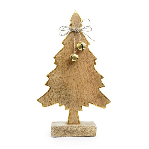 Pinheiro Decorativo Em Madeira - Detalhe Dourado -  29,5cm - 1 unidade - Cromus - Rizzo